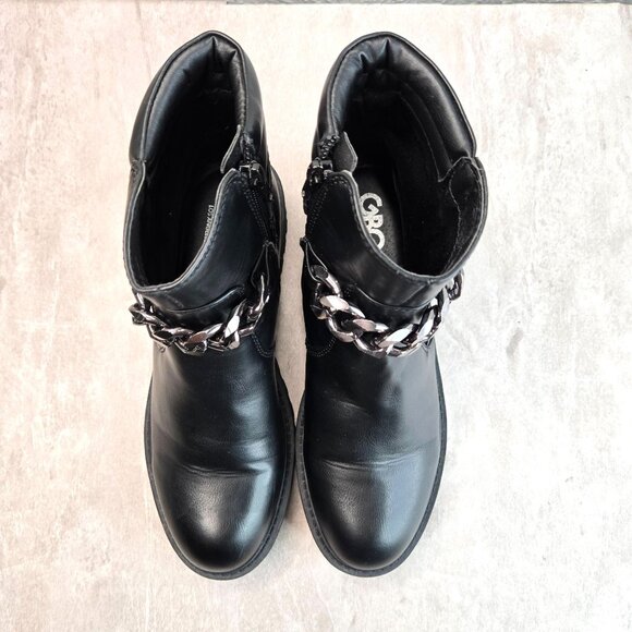 G by Guess Moto Combat Boots Size 8 Black Grunge Lug Sole Chunky Chain Booties - Picture 2 of 13